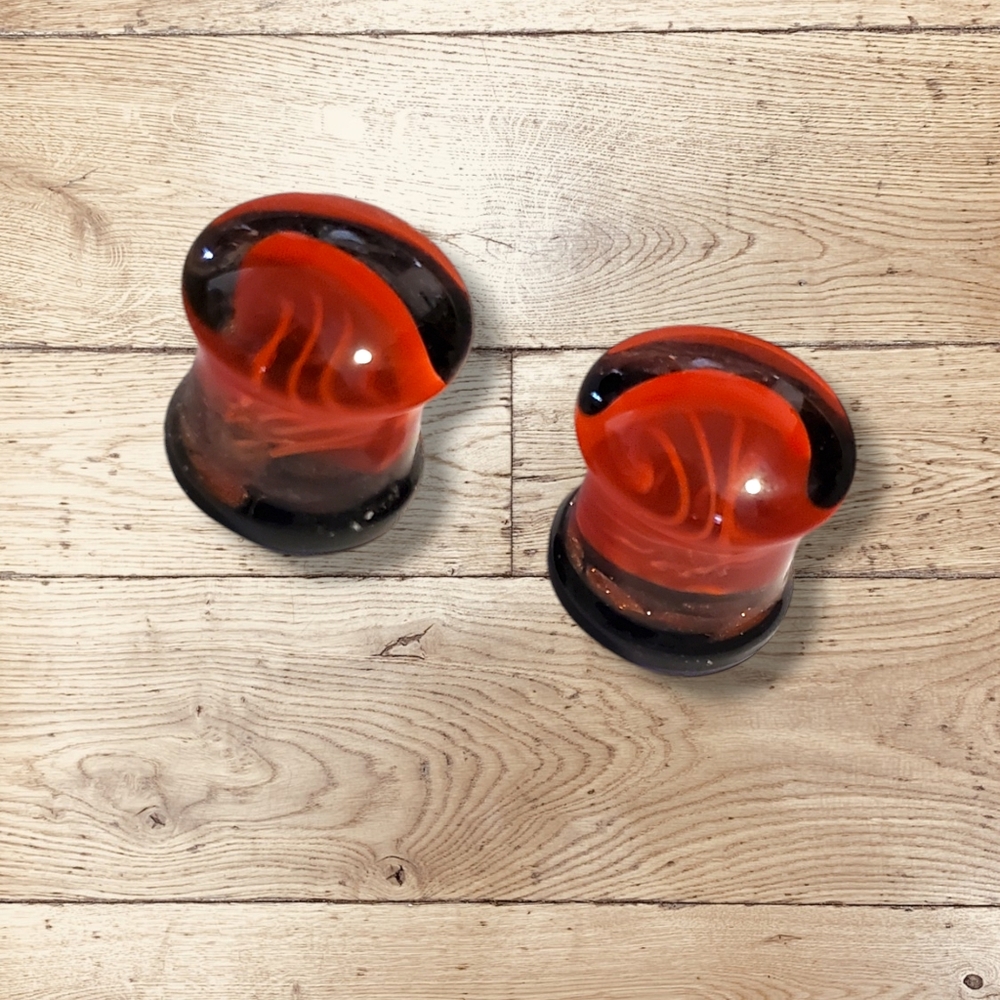 Red and Black Jellyfish Solid Glass Gauges Plugs Ear Decor Size 1/2 inch 11mm